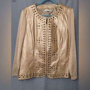 Peter Nygard leather metallic brown gold jacket Size L